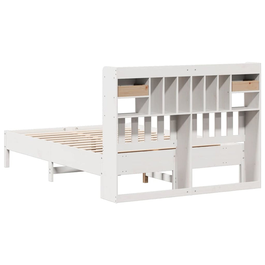 Bed met boekenkast zonder matras grenenhout wit 140x200 cm