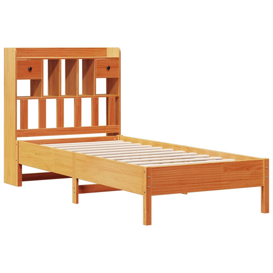 Bed met boekenkast zonder matras grenenhout wasbruin 100x200 cm