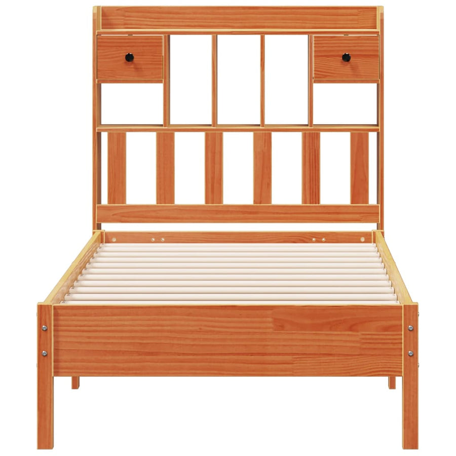 Bed met boekenkast zonder matras grenenhout wasbruin 100x200 cm