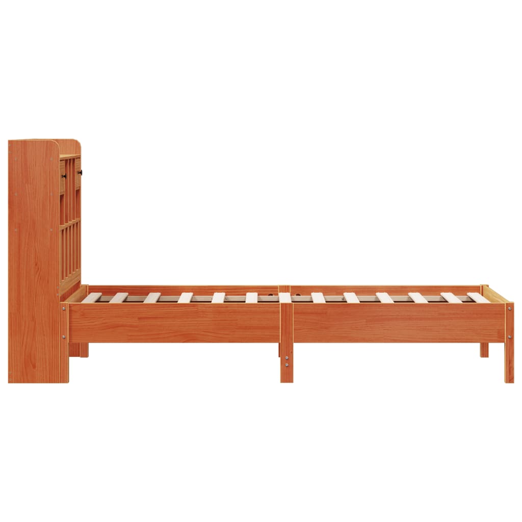 Bed met boekenkast zonder matras grenenhout wasbruin 100x200 cm