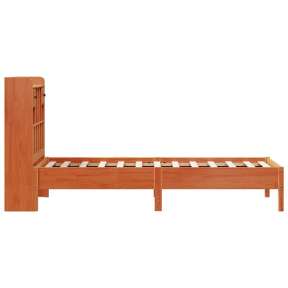 Bed met boekenkast zonder matras grenenhout wasbruin 100x200 cm