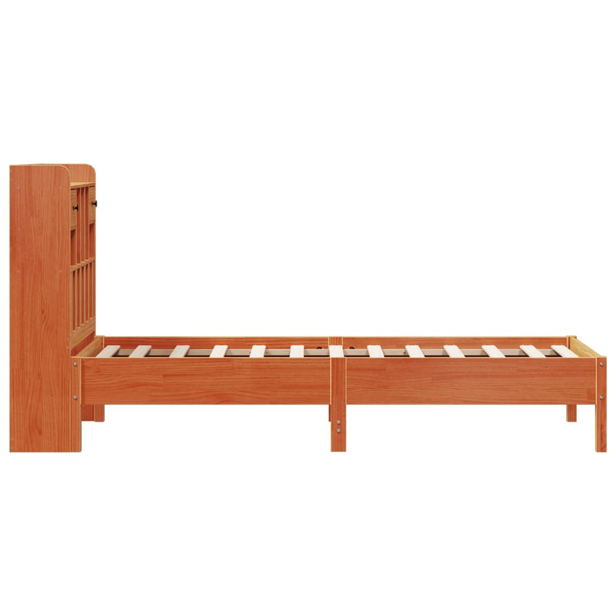 Bed met boekenkast zonder matras grenenhout wasbruin 100x200 cm