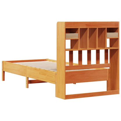 Bed met boekenkast zonder matras grenenhout wasbruin 100x200 cm