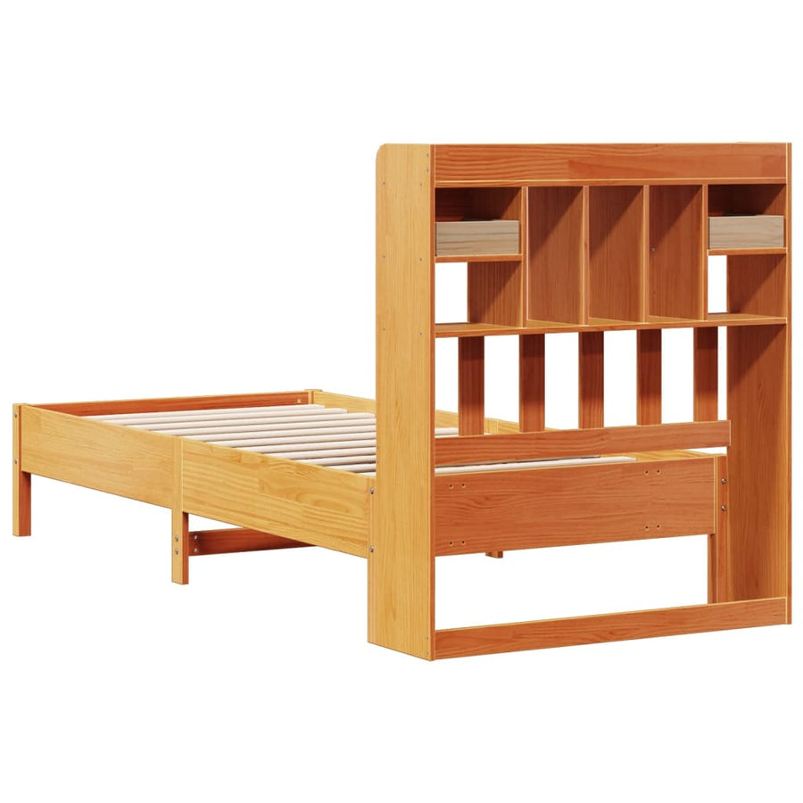 Bed met boekenkast zonder matras grenenhout wasbruin 100x200 cm