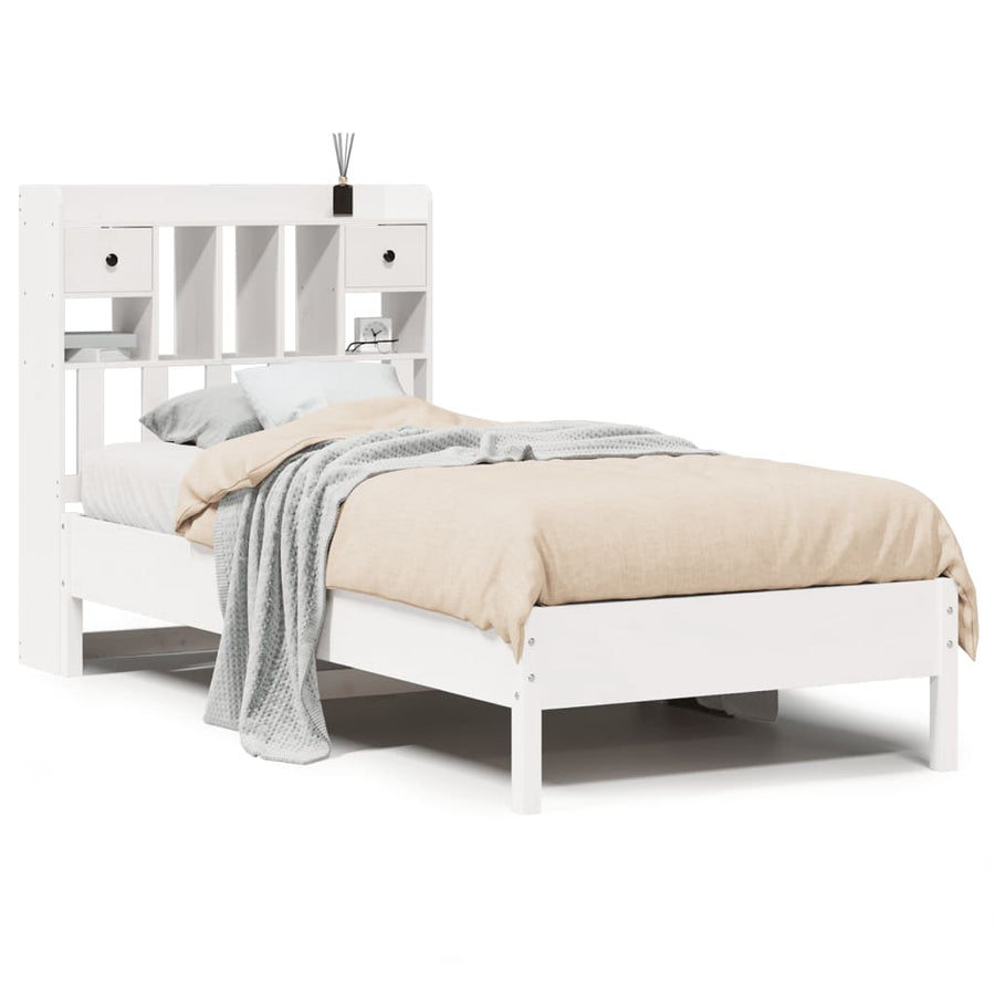 Bed met boekenkast zonder matras grenenhout wit 90x200 cm