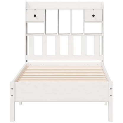 Bed met boekenkast zonder matras grenenhout wit 90x200 cm