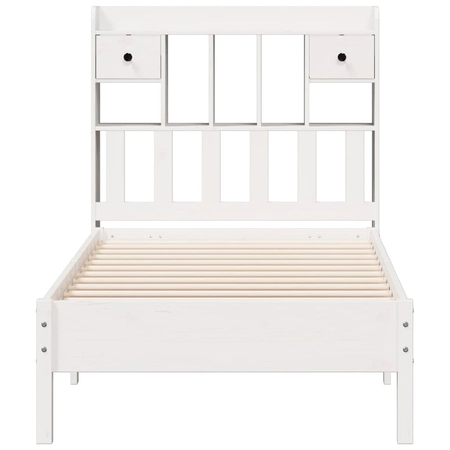 Bed met boekenkast zonder matras grenenhout wit 90x200 cm