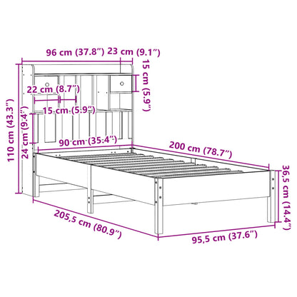 Bed met boekenkast zonder matras grenenhout wit 90x200 cm