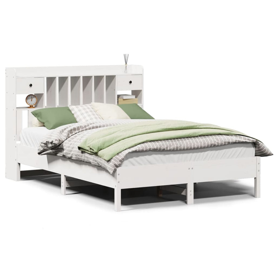 Bed met boekenkast zonder matras grenenhout wit 140x190 cm