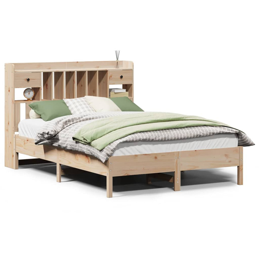 Bed met boekenkast zonder matras massief grenenhout 135x190 cm