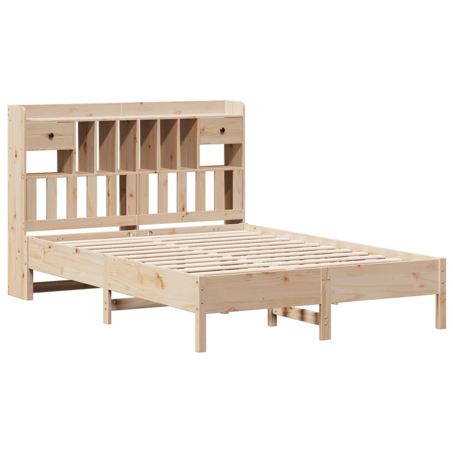 Bed met boekenkast zonder matras massief grenenhout 135x190 cm