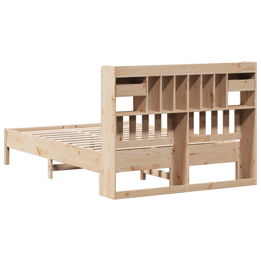 Bed met boekenkast zonder matras massief grenenhout 135x190 cm