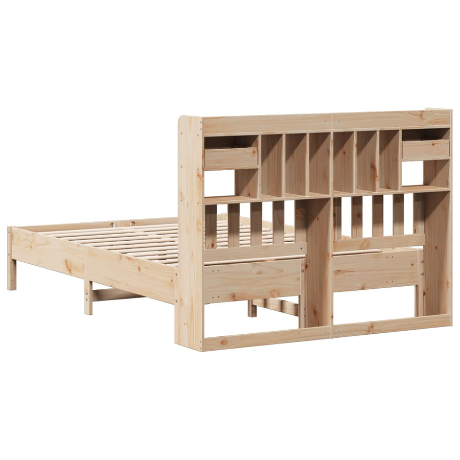 Bed met boekenkast zonder matras massief grenenhout 135x190 cm
