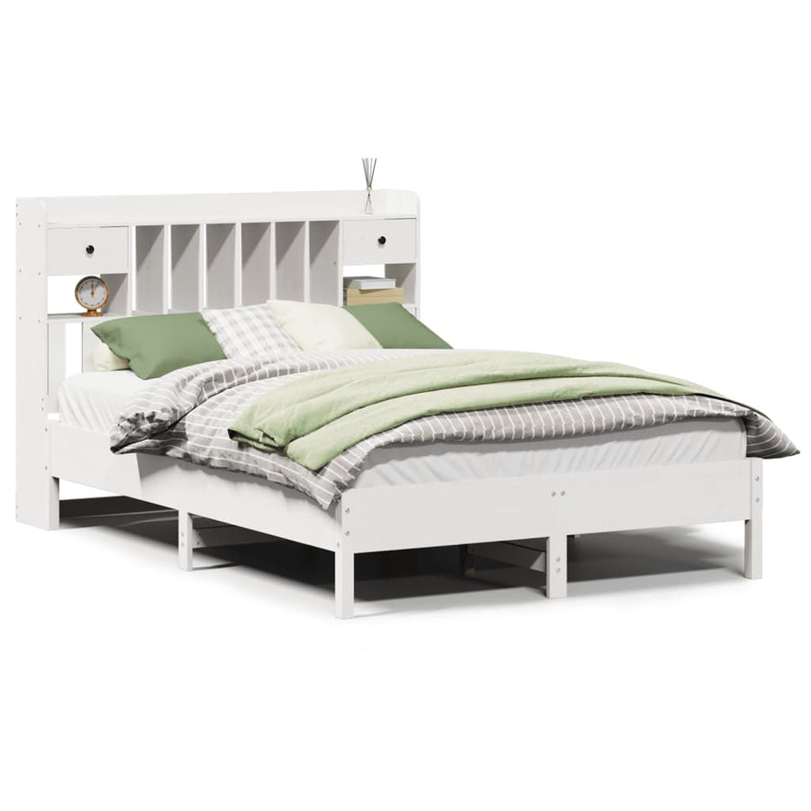 Bed met boekenkast zonder matras grenenhout wit 135x190 cm