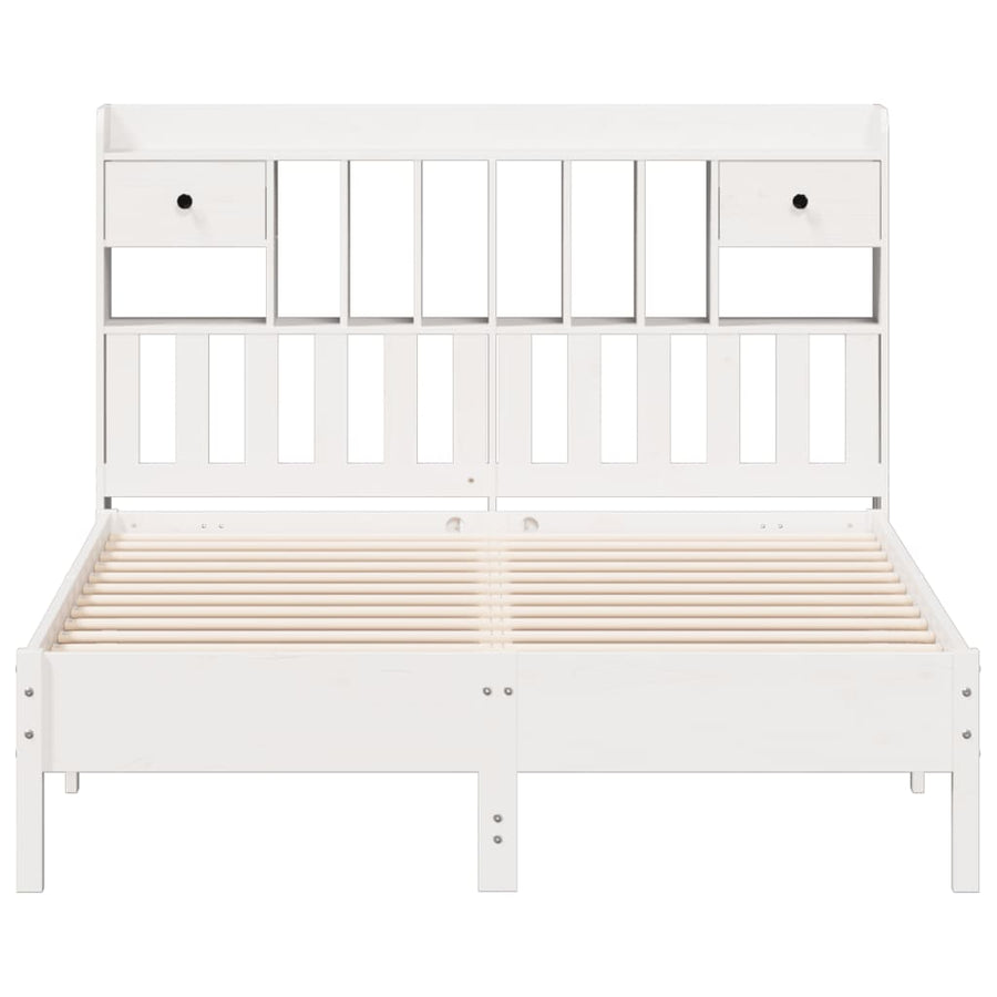 Bed met boekenkast zonder matras grenenhout wit 135x190 cm