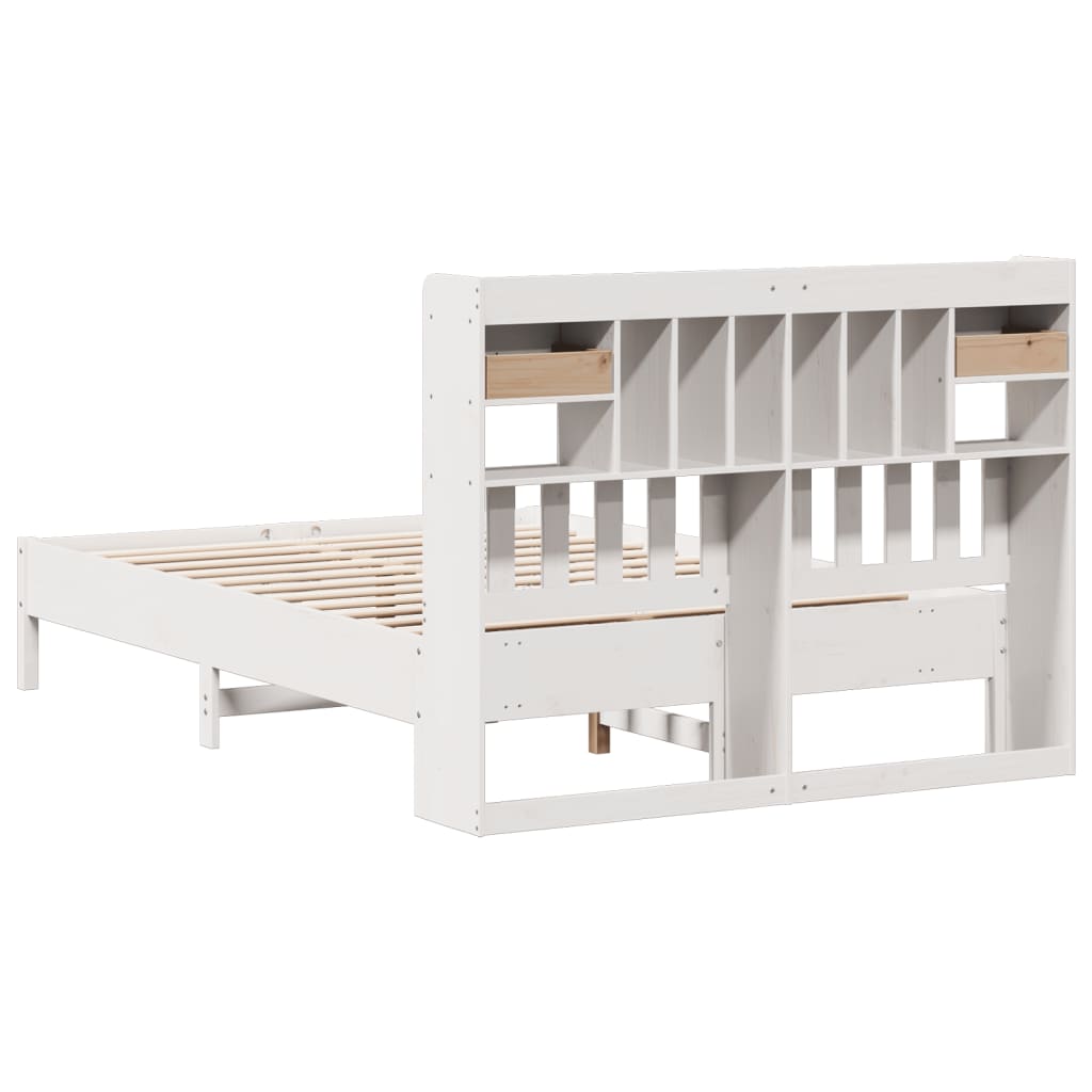 Bed met boekenkast zonder matras grenenhout wit 135x190 cm