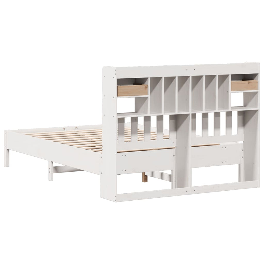 Bed met boekenkast zonder matras grenenhout wit 135x190 cm