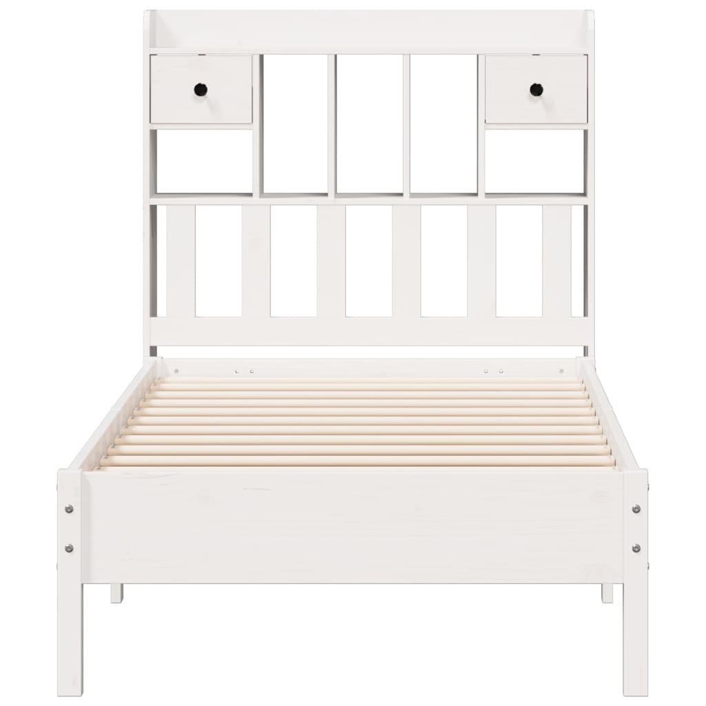 Bed met boekenkast zonder matras grenenhout wit 90x190 cm