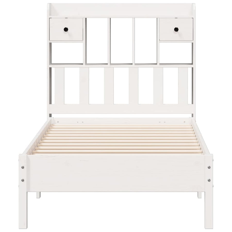 Bed met boekenkast zonder matras grenenhout wit 90x190 cm