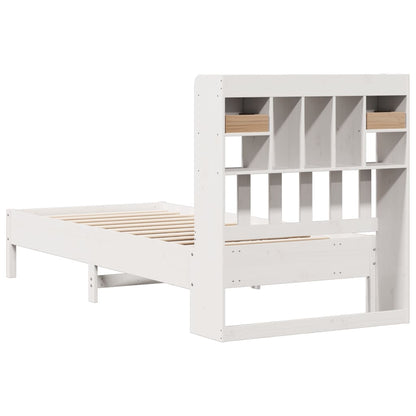 Bed met boekenkast zonder matras grenenhout wit 90x190 cm