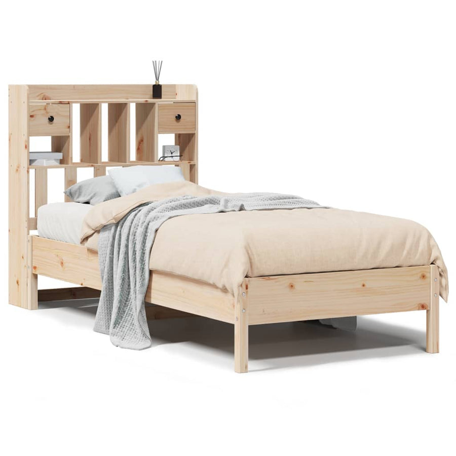 Bed met boekenkast zonder matras massief grenenhout 75x190 cm