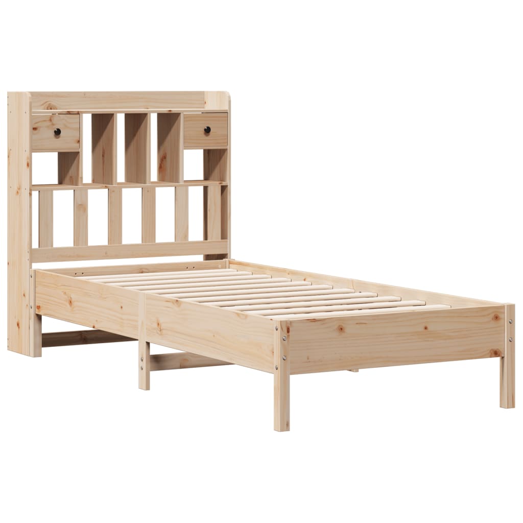 Bed met boekenkast zonder matras massief grenenhout 75x190 cm