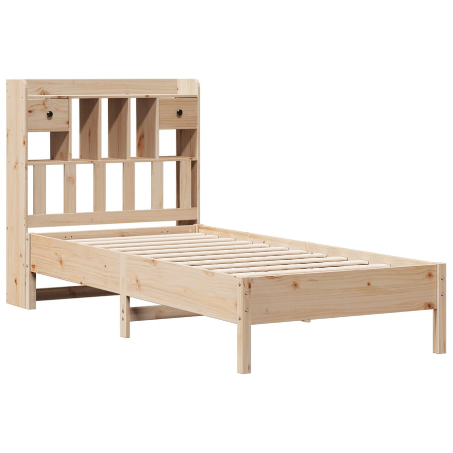 Bed met boekenkast zonder matras massief grenenhout 75x190 cm