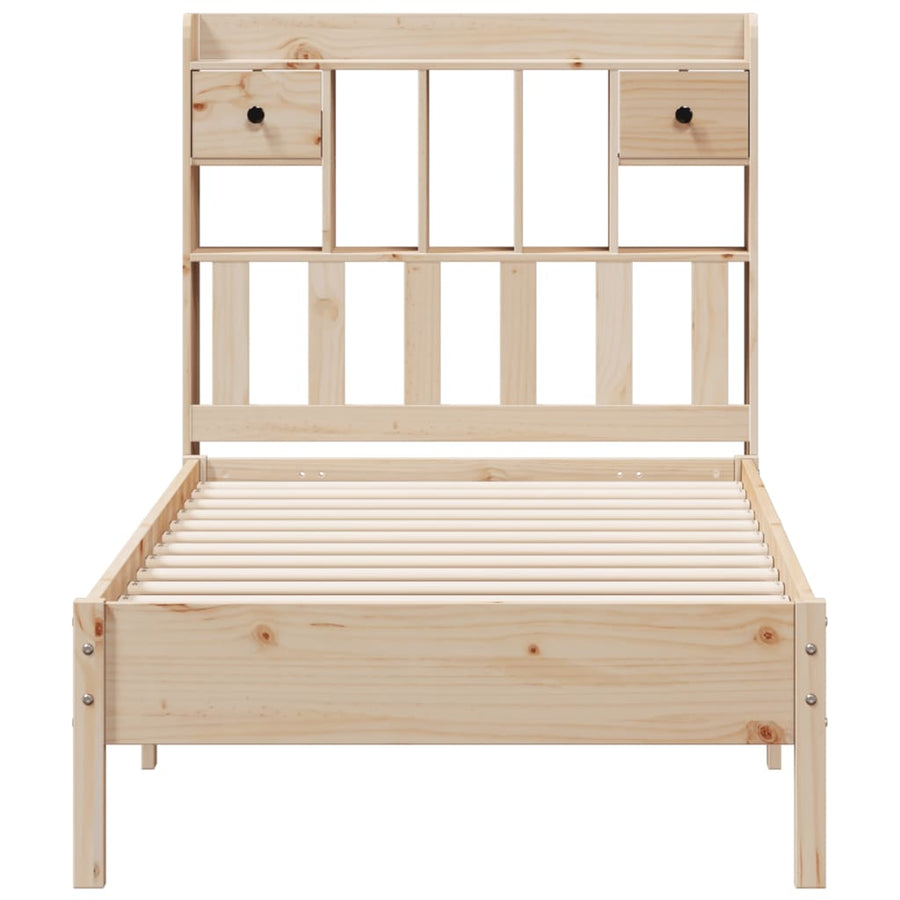 Bed met boekenkast zonder matras massief grenenhout 75x190 cm