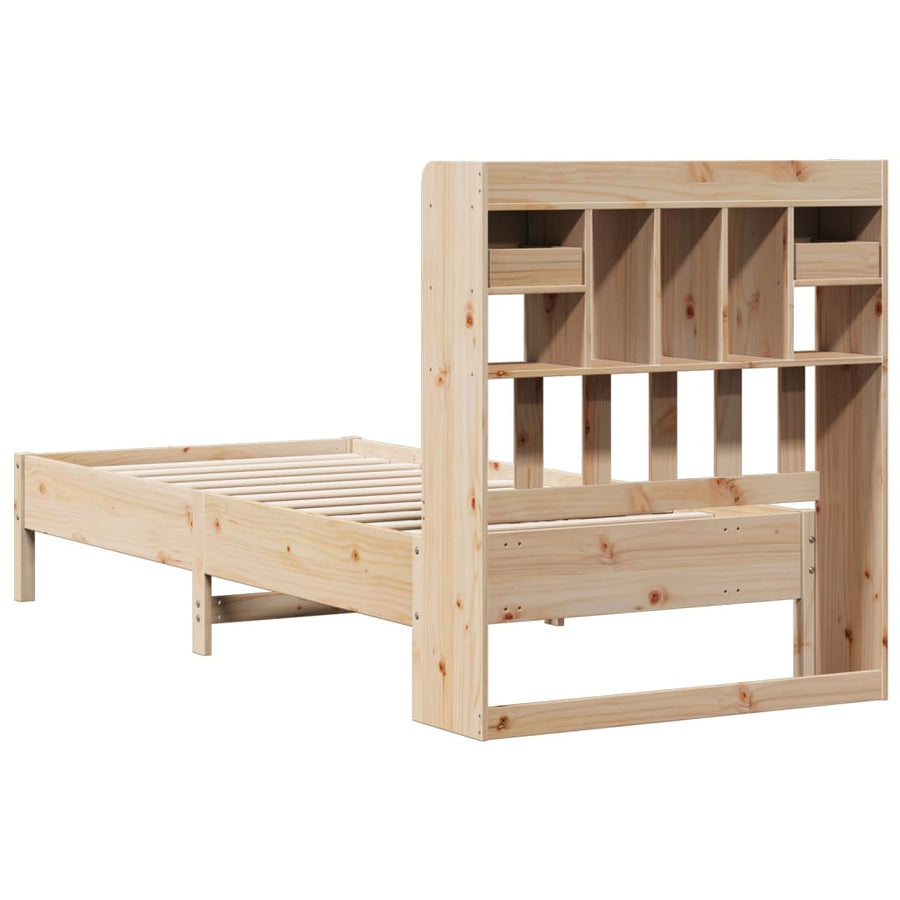 Bed met boekenkast zonder matras massief grenenhout 75x190 cm