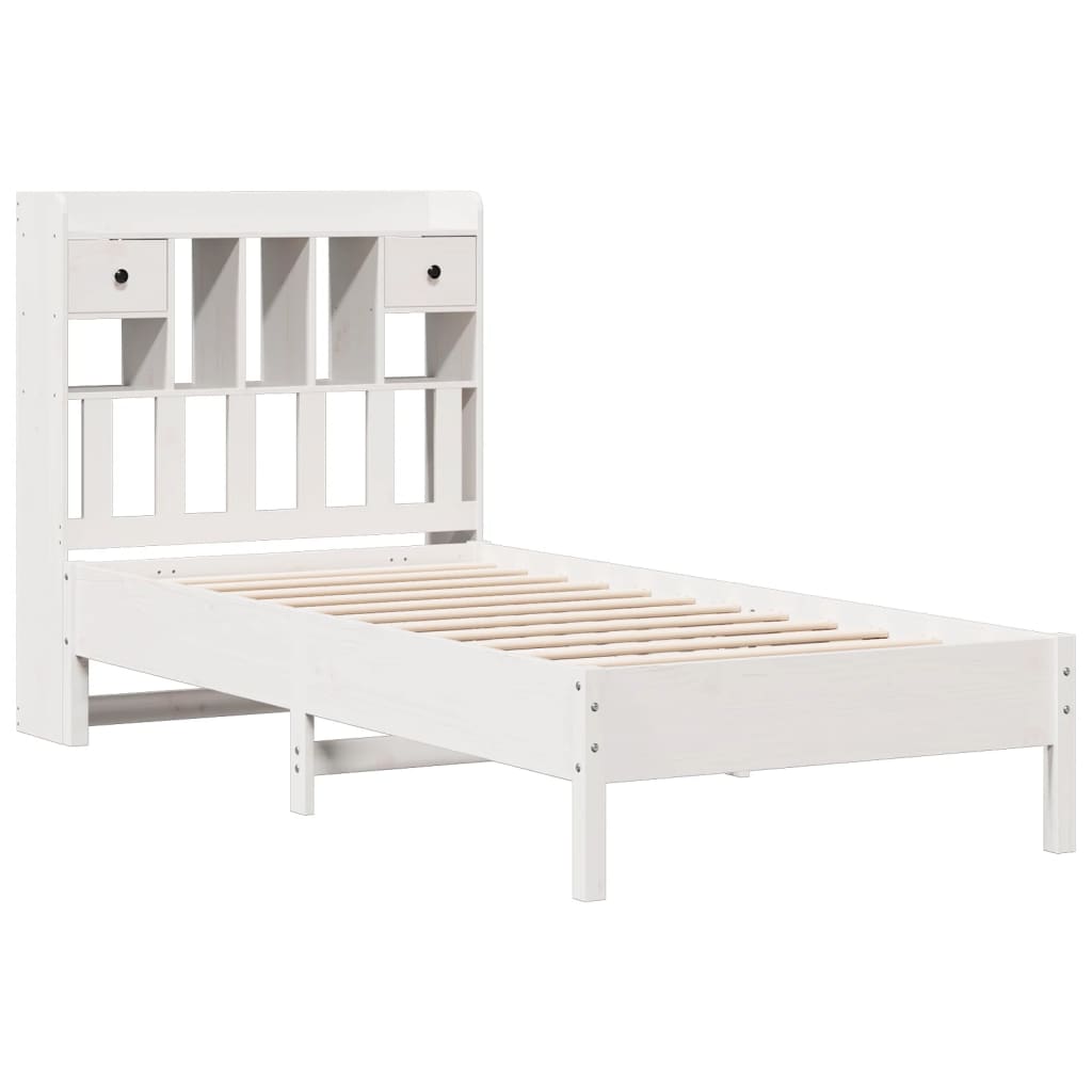 Bed met boekenkast zonder matras grenenhout wit 75x190 cm