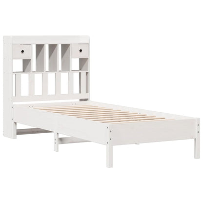 Bed met boekenkast zonder matras grenenhout wit 75x190 cm