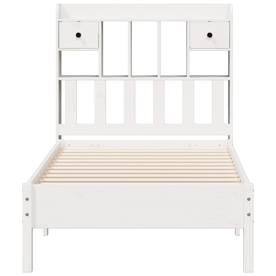Bed met boekenkast zonder matras grenenhout wit 75x190 cm