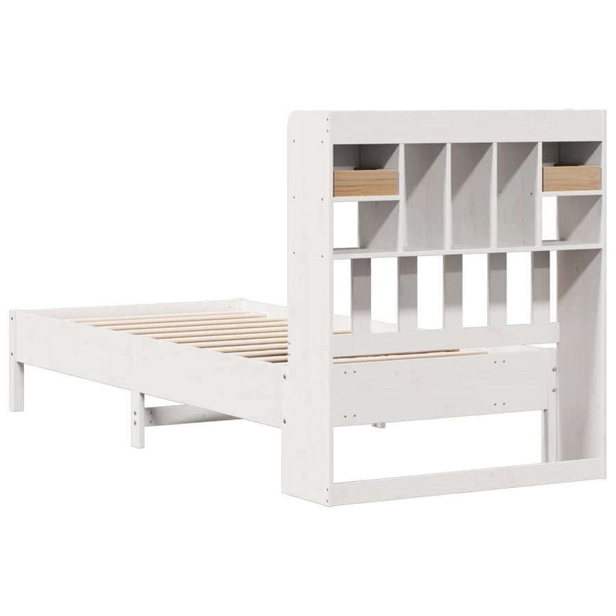 Bed met boekenkast zonder matras grenenhout wit 75x190 cm