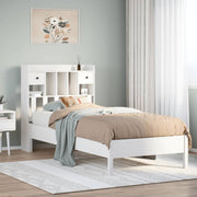 Bed 75x190 cm grenenhout wit met boekenkast