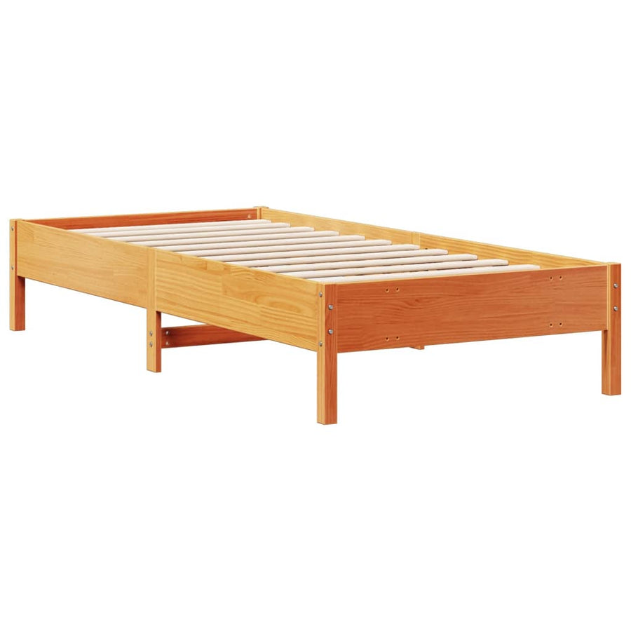 Bed met boekenkast zonder matras grenenhout wasbruin 75x190 cm
