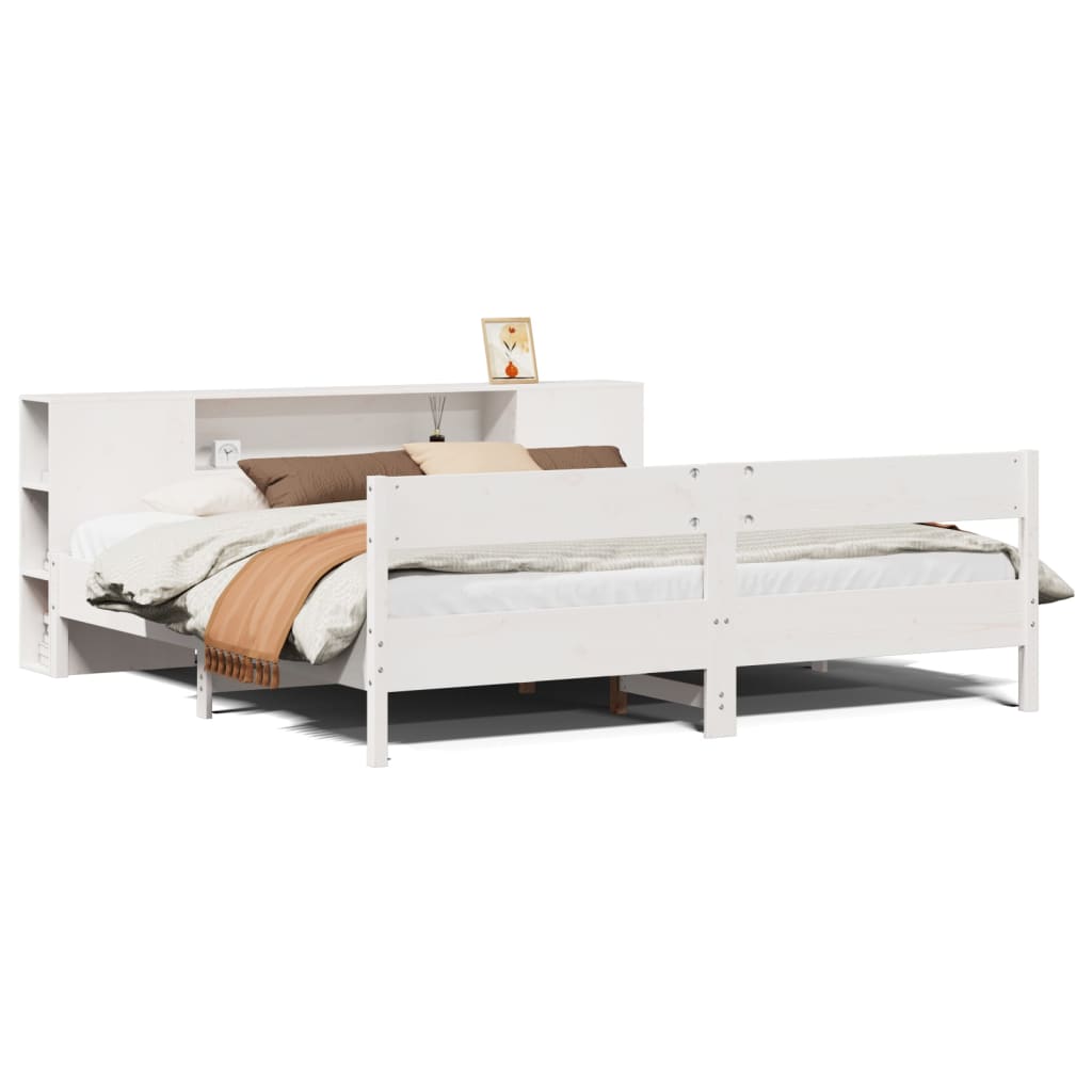 Bed met boekenkast zonder matras grenenhout wit 200x200 cm