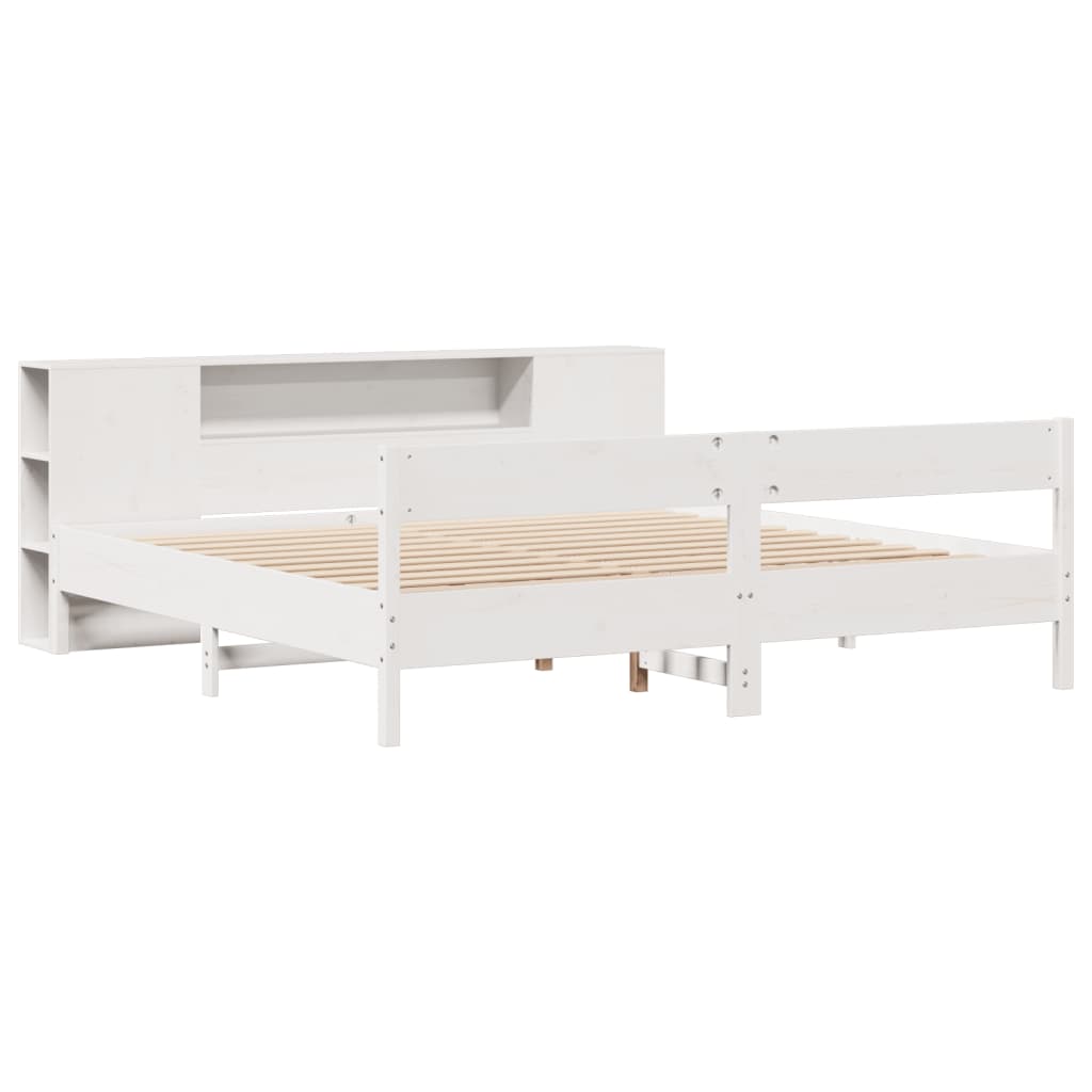 Bed met boekenkast zonder matras grenenhout wit 200x200 cm