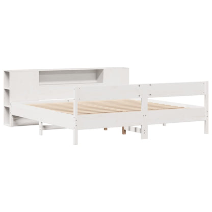 Bed met boekenkast zonder matras grenenhout wit 200x200 cm