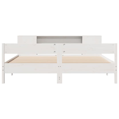 Bed met boekenkast zonder matras grenenhout wit 200x200 cm