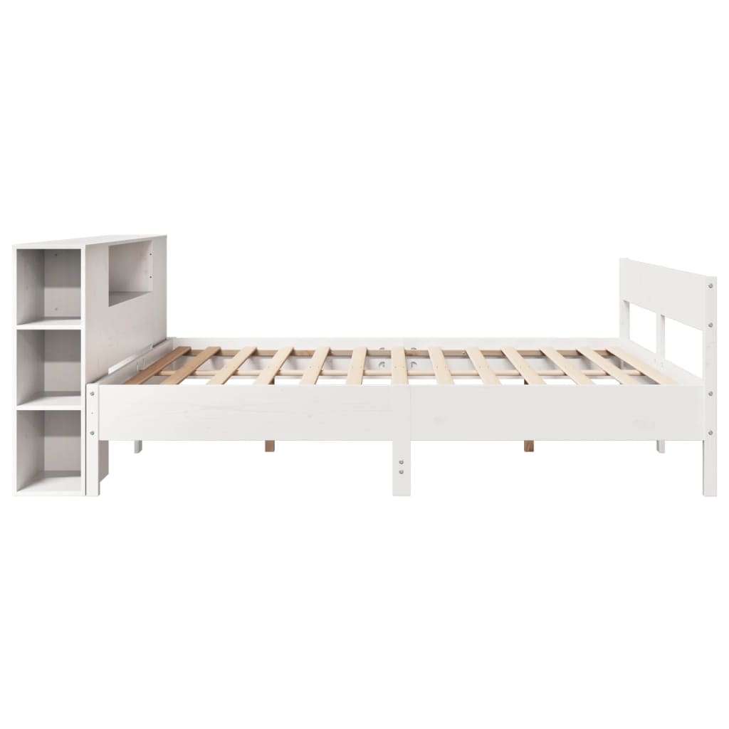 Bed met boekenkast zonder matras grenenhout wit 200x200 cm