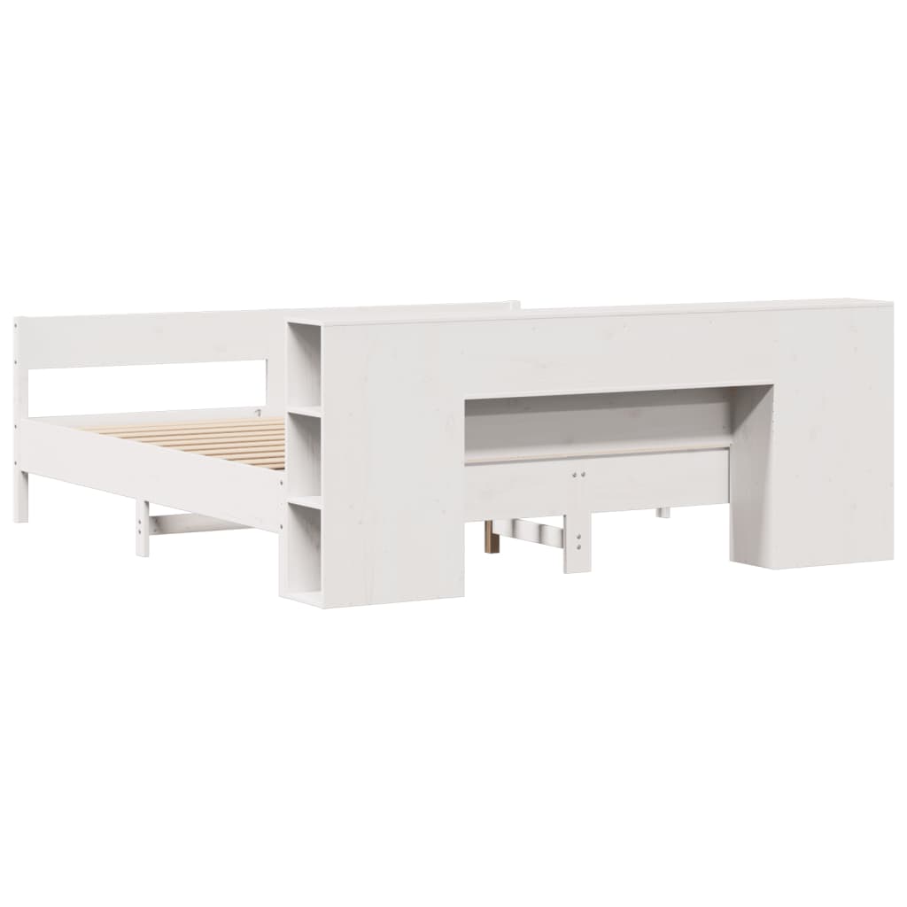 Bed met boekenkast zonder matras grenenhout wit 200x200 cm
