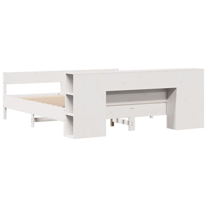 Bed met boekenkast zonder matras grenenhout wit 200x200 cm