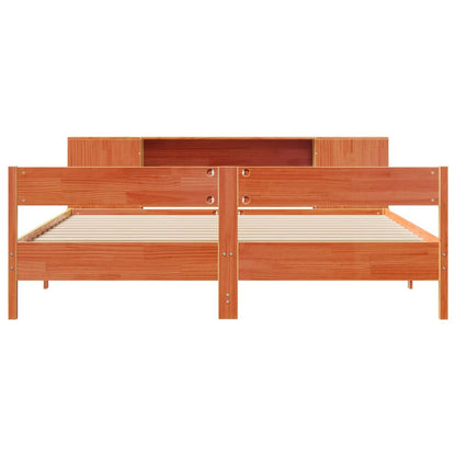 Bed met boekenkast zonder matras grenenhout wasbruin 200x200 cm