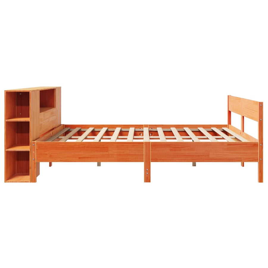 Bed met boekenkast zonder matras grenenhout wasbruin 200x200 cm