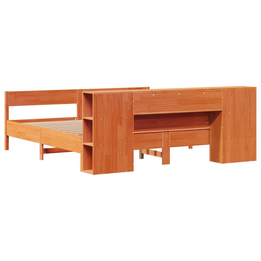 Bed met boekenkast zonder matras grenenhout wasbruin 200x200 cm