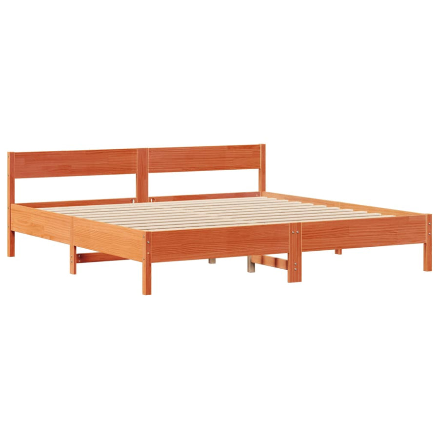 Bed met boekenkast zonder matras grenenhout wasbruin 200x200 cm