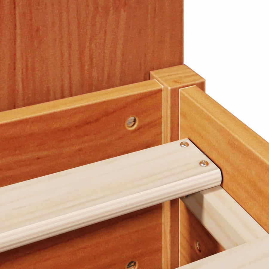 Bed met boekenkast zonder matras grenenhout wasbruin 200x200 cm
