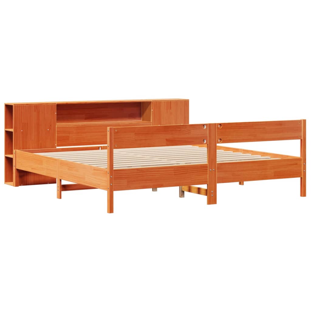 Bed met boekenkast zonder matras grenenhout wasbruin 180x200 cm