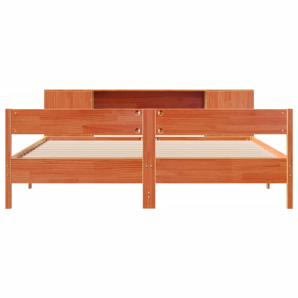 Bed met boekenkast zonder matras grenenhout wasbruin 180x200 cm