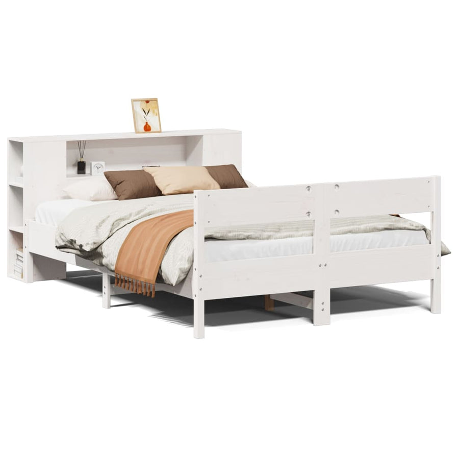 Bed met boekenkast zonder matras grenenhout wit 150x200 cm